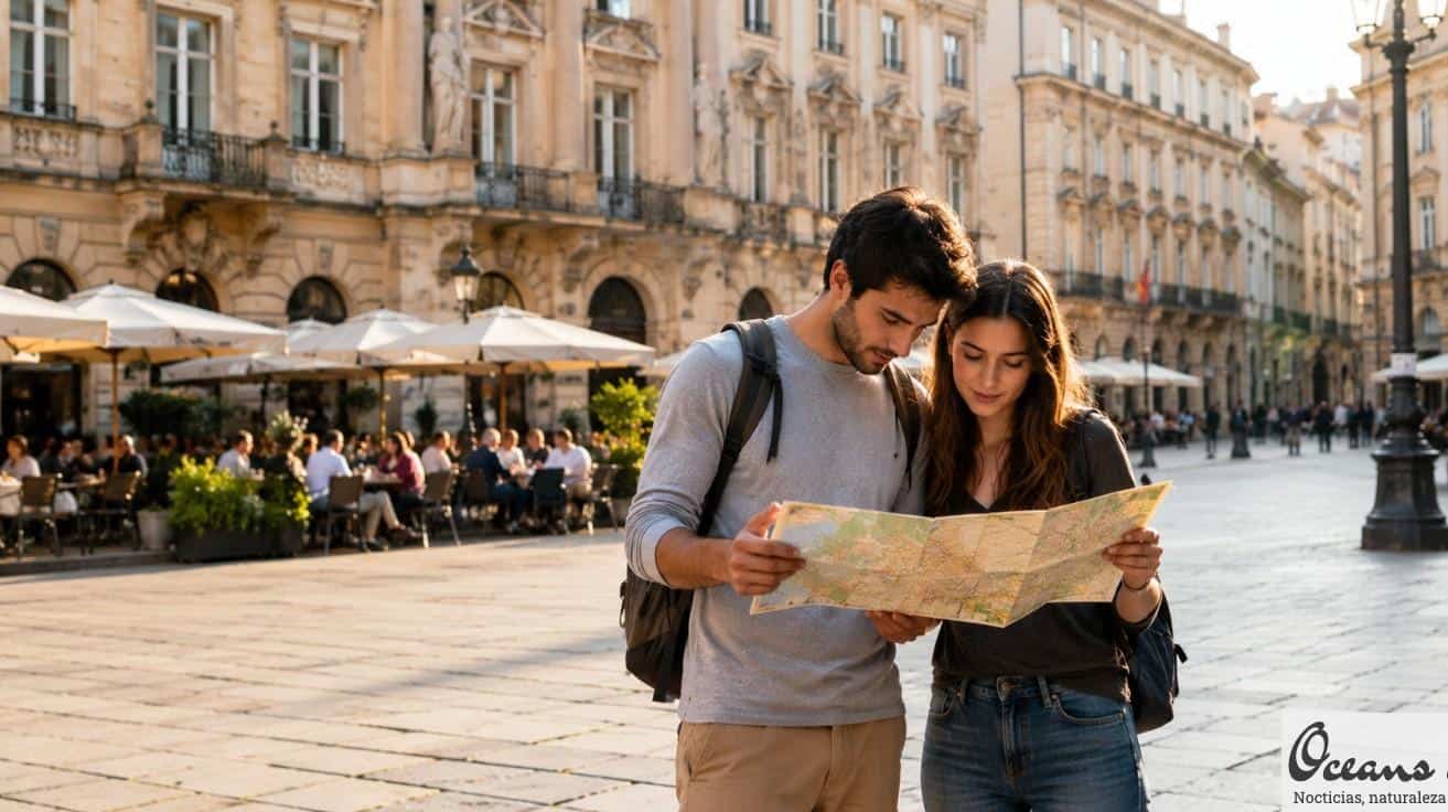 Viajeros organizando una escapada urbana con un itinerario flexible